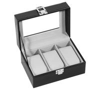 Uten Caja de Relojes con 3 Compartimentos, Caja para Reloje PU, Cerradura con Llave, Tapa Vidrio, Forro Terciopelo Gris, para Exhibición y Almacenamiento Relojes Joyería, Regalo Ideal