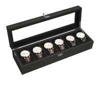 Uten Caja de Relojes con 6 Compartimentos, Caja para Reloje Madera, Tapa de Vidrio y Almohada Algodón Seda, Forro Negro, para Exhibición y Almacenamiento de Relojes Joyería, Regalo Ideal