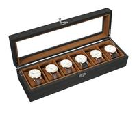 Uten Caja de Relojes con 6 Compartimentos, Caja para Reloje Madera, Tapa de Vidrio y Almohada Algodón Seda, Forro Marrón, para Exhibición y Almacenamiento de Relojes Joyería, Regalo Ideal