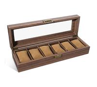 Uten Caja de Relojes con 6 Compartimentos Soporte de Reloj de Madera con Cerradura con Tapa de Vidrio y Almohada Extraíble, para Exhibición y Almacenamiento de Relojes Joyería, Regalo Ideal