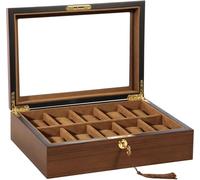Uten Caja de Relojes de 10 Ranuras, Relojero Organizador Hombre con Cojín de Reloj Extraíble, Madera Caja Expositora de Joyas con Tapa de Regalo para Hombres y Mujeres