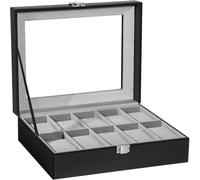Uten Caja para Relojes, Soporte de Exhibición de Relojes con 10 Compartimentos Con Cierre Metálico, Almohadas Extraíbles y Forro Gris, Para Organizadora Y Exhibición, Caja de Relojes Hombre Mujer