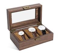 Uten Caja Relojes, Caja para Relojes, Estuche para Relojes con 3 Compartimentos, Cojín Extraíble, Cierre Metálico, Cajas de Relojes de Joyería de Madera Regalo para Hombres Mujeres