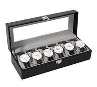 Uten Caja Relojes, Estuche relojes Hombre con 6 Rejillas, Cojín Extraíble, Cuero Sintético Negro y Forro Gris