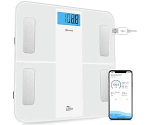 Uten Carga USB Báscula de Baño, Bluetooth Inteligente Báscula de Grasa Corporal con Analizador de Cuerpo Para Medición del Peso Corporal,Grasa Corporal,etc,28st/180kg, Blanco
