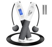 Uten Cuerda para Saltar, con Temporizador y Contador de Calorías, Cuerda para Saltar Inalámbrica, Longitud Ajustable, 3m, Mango Antideslizante, para Fitness, Entrenamiento (blanco gris)