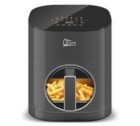 Uten Doble Resistencia Freidora de Aire 5,5 L con Ventana, Air Fryer XXL, 14 Programas, Inicio Diferido, Filtro de aceite, 2 Calentadores Rápidos Controlables Independiente, Alimentos sin Volteo