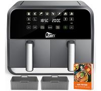 Uten Freidora de Aire con Doble Cesta 8L, 1700W Air Fryer con 2 Almohadillas de Silicona, 114 Recetas, Freidora sin Aceite con Función SYNC, 8 en 1, Recordatorio de Agitación, Apta para Lavavajilla