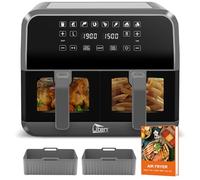 Uten Freidora de Aire Doble Cesta 8L, 1700W Air Fryer con ventana visualización, 2 Almohadillas de Silicona, 114 Recetas, Freidora sin Aceite con Función SYNC, 8 en 1, Limpieza de lavavajillas