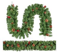 Uten Guirnalda de Navidad Artificial, Corona de Pino de PVC de 1,8 m, 10 Piñas y 6 Frutos Rojos, 200 Ramas, Decoración Navideña, Adecuada para Marcos de Puertas, Chimeneas, Escaleras, Ventanas (1.8m)