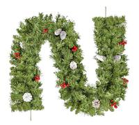 Uten Guirnalda de Navidad Artificial, Corona de Pino de PVC de 1,8 m, 8 Piñas y 8 Frutos Rojos, 160 Ramas, Decoración Navideña, Adecuada para Marcos de Puertas, Chimeneas, Escaleras, Ventanas (1.8m)