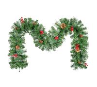 Uten Guirnalda de Navidad Artificial, Corona de Pino de PVC de 2,2 m, 10 Piñas y 10 Frutos Rojos, 200 Ramas, Decoración Navideña, Adecuada para Marcos de Puertas, Chimeneas, Escaleras, Ventanas