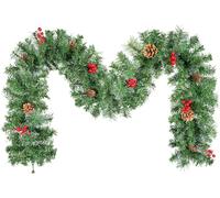 Uten Guirnalda de Navidad Artificial, Corona de Pino de PVC de 2,7 m, 12 Piñas y 12 Frutos Rojos, 240 Ramas, Decoración Navideña, Adecuada para Marcos de Puertas, Chimeneas, Escaleras, Ventanas