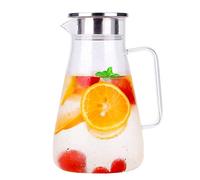 Uten Jarra de vidrio de 1,5 litros con tapa, jarra de agua de vidrio resistente al calor fácil de limpiar, con mango para bebidas calientes/frías, agua, cerveza fría, té helado y jugo
