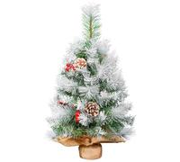 Uten Mini Árbol de Navidad Artificial de 60 cm, Árbol de Navidad Sobremesa con Efecto Nevado, con Piñas de Pino Rojo y Base de Cemento de Arpillera, Decoración