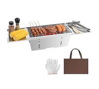 Uten Parrilla Plegable Portátil, Barbacoa de Carbón de acero inoxidable con bolsa de almacenamiento y guantes, Barbacoa de Mesa para jardín, playa, camping, senderismo, picnics y viajes