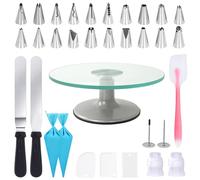 Uten Plato Giratorio para Tartas 12 Pulgadas Plato Giratorio para Pasteles de Vidrio，Kits de Decoración de Tartas con Boquilla, Espátula para Glaseado, Espátula para Crema de Mantequilla (33 Piezas)