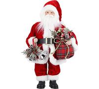 Uten Santa Claus Figura de pie con Bolsa de Regalo y Cuerno Muñeca de Santa Claus de 17 Pulgadas Adornos navideños Decoración del hogar Muñeca de Navidad
