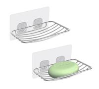 Uten Soporte para Jabonera, Acero Inoxidable 304, sin Taladrar, Soporte Ovalado Montado en la Pared, Bandeja de Jabón, Soporte para Esponja de Jabón para Baño y Cocina (2 PCS)