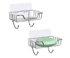 Uten Soporte para Jabonera, Acero Inoxidable 304, sin Taladrar, Soporte Ovalado Montado en la Pared, Bandeja de Jabón, Soporte para Esponja de Jabón para Baño y Cocina (2 PCS)
