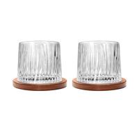Uten Vaso de Whisky de Cristal, 275 ml/10 oz Vaso de Agua Giratorio, Posavasos de Bambú, Tacto Grueso, Adecuado para Beber Ron, Brandy, Cócteles, Café, Jugo, Relajarse y Descomprimir, 2 Pieza