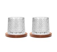 Uten Vaso de Whisky de Cristal, 275 ml/10 oz Vaso de Agua Giratorio, Posavasos de Bambú, Tacto Grueso, Adecuado para Beber Ron, Brandy, Cócteles, Café, Jugo, Relajarse y Descomprimir, 2 Pieza