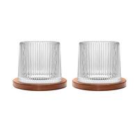 Uten Vaso de Whisky de Cristal, 275 ml/10 oz Vaso de Agua Giratorio, Posavasos de Bambú, Tacto Grueso, Adecuado para Beber Ron, Brandy, Cócteles, Café, Jugo, Relajarse y Descomprimir, 2 Pieza