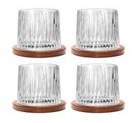 Uten Vaso de Whisky de Cristal, 275 ml/10 oz Vaso de Agua Giratorio, Posavasos de Bambú, Tacto Grueso, Adecuado para Beber Ron, Brandy, Cócteles, Café, Jugo, Relajarse y Descomprimir, 4 Pieza