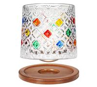 Uten Vaso de Whisky de Cristal, 275 ml/10 oz Vaso de Agua Giratorio, Posavasos de Bambú, Tacto Grueso, Adecuado para Beber Ron, Brandy, Cócteles, Café, Jugo, Relajarse y Descomprimir, 1 Pieza