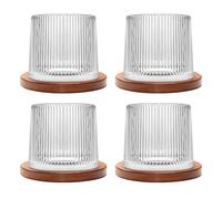 Uten Vaso de Whisky de Cristal, 275 ml/10 oz Vaso de Agua Giratorio, Posavasos de Bambú, Tacto Grueso, Adecuado para Beber Ron, Brandy, Cócteles, Café, Jugo, Relajarse y Descomprimir, 4 Pieza