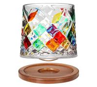 Uten Vaso de Whisky de Cristal, 275 ml/10 oz Vaso de Agua Giratorio, Posavasos de Bambú, Tacto Grueso, Adecuado para Beber Ron, Brandy, Cócteles, Café, Jugo, Relajarse y Descomprimir, 1 Pieza