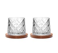 Uten Vaso de Whisky de Cristal, 275 ml/10 oz Vaso de Agua Giratorio, Posavasos de Bambú, Tacto Grueso, Adecuado para Beber Ron, Brandy, Cócteles, Café, Jugo, Relajarse y Descomprimir, 2 Pieza