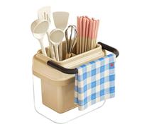 Utensilienhalter Arbeitsplatte - Rutschfester 2-Fächer-Abtropfständer - Stäbchenhalter und Spatelhalter für die Arbeitsplatte - Löffel Gabel Schneebesen Besteck Geschirrtuch Bürste Haus Wohnmobil