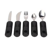 Utensilios Adaptativos, 5 Uds. Utensilios Adaptativos para Ancianos, Mango de Goma Negra, Cuchillo de Acero Inoxidable, Tenedor, Cucharas para la Mano de Temblores, Artritis, Fácil Agarre, Cubiertos P