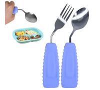 Utensilios adaptativos, utensilios de peso para pacientes con temblores y parkinson, juego de utensilios de cuchara y tenedor para ancianos (mano izquierda, 1 juego de cuchara y tenedor morados)