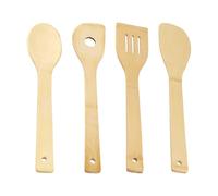 Utensilios Cocina Madera, Cuchara Madera Cocina Antiadherente, Bambú Natural Set Utensilios, Cucharones de Cocina Mango Largo, 4 Piezas