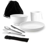 Utensilios de Campamento, Kit de desorden de Campamento ReaNea para Viajes, picnics, al Aire Libre, el Equipo Incluye Cuchillo, Cuchara, Tenedor, Juego de Cubiertos, Taza, tazón, Plato