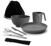 Utensilios de Campamento, Kit de desorden de Campamento ReaNea para Viajes, picnics, al Aire Libre, el Equipo Incluye Cuchillo, Cuchara, Tenedor, Juego de Cubiertos, Taza, tazón, Plato