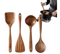 Utensilios de cocina de madera, cucharas de madera para cocinar - Juego de 4 cucharas de cocina de madera natural segura | cuchara de sopa grande portátil, utensilios de cocina, espátula para