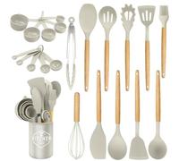 Utensilios de Cocina de Silicona 22 Piezas, set di utensili da cucina per pentole antiaderenti, al Calor y Antiadherentes con Mango de Madera para Utensilios sin BPA (Caqui)