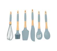Utensilios de Cocina de Silicona, Juego de 6 Piezas con Mango de Madera de Haya, Herramientas Resistentes y Flexibles para Cocina - Antirayaduras, Diseño Con Agujero para Colgar,