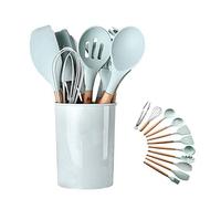 Utensilios de Cocina de Silicona Juego de Utensilios de cocina-446°F Mangos de Madera Resistentes al Calor Utensilios de Cocina Grises Juego de Utensilios de Cocina Antiadherente(Verde menta-12pcs)