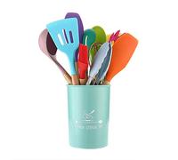 Utensilios de Cocina de Silicona Juego de Utensilios de Cocina - 446 ° F Mangos de Madera Resistentes al Calor Utensilios de Cocina Grises Juego de Utensilios de Cocina Antiadherente (Colorido-12pcs)