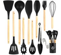 Utensilios de Cocina de Silicona, juego de utensilios de cocina de 22 piezas, resistentes al calor, antiadherentes, antirrayaduras, libres de BPA y aptos para lavavajillas (negro)