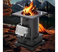 Utensilios de cocina para camping, estufa de leña, horno de hierro fundido con mango de pala de cenizas y cajón de limpieza, calefacción de 360 grados, duradero y eficiente