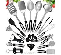 Utensilios de Cocina Resistentes al Calor y Antiadherentes - Espátula Cuchara Cucharón Pinzas Tijeras Set (40 Piezas Inox Set)