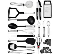 Utensilios de Cocina Resistentes al Calor y Antiadherentes - Espátula Cuchara Cucharón Pinzas Tijeras Set (25 Piezas Nylon Set)