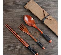 Utensilios de madera para comer, juego de cubiertos de estilo japonés con una bolsa de tela retro | 4 utensilios de comida vintage con bolsa para acampar y viajar Modgal