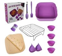 Utensilios freidora de Aire 8 Acessórios Air Fryer. Incluye Molde freidora de Aire 22 cm Papel para Air Fryer Brocha Guantes Pinzas freidora de Aire 4 Moldes Muffins y Rejilla airfryer. Pack Morado.