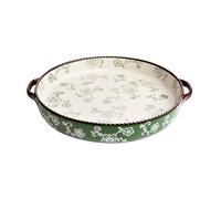 Utensilios para hornear para lasaña Molde redondo de doble asa for hornear, con borde cuentas y flores cerezo pintadas a mano, for postres pizzas Molde para pasteles(Green,Grande)